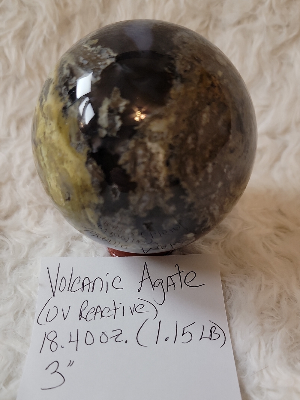 UV Reactive Volcanic Agate Sphere with Display Stand